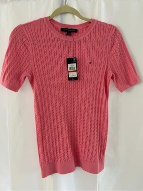 Tommy Hilfiger Pink Cable-Knit Short Sleeve Crew